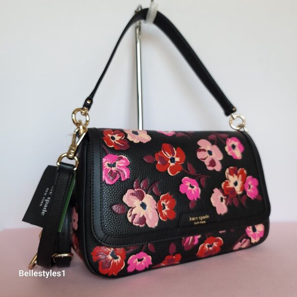 KATE SPADE Hudson Fall Poppies Pebbled Leather Medium Flap Convertible Shoulder⭐ - Picture 3 of 16